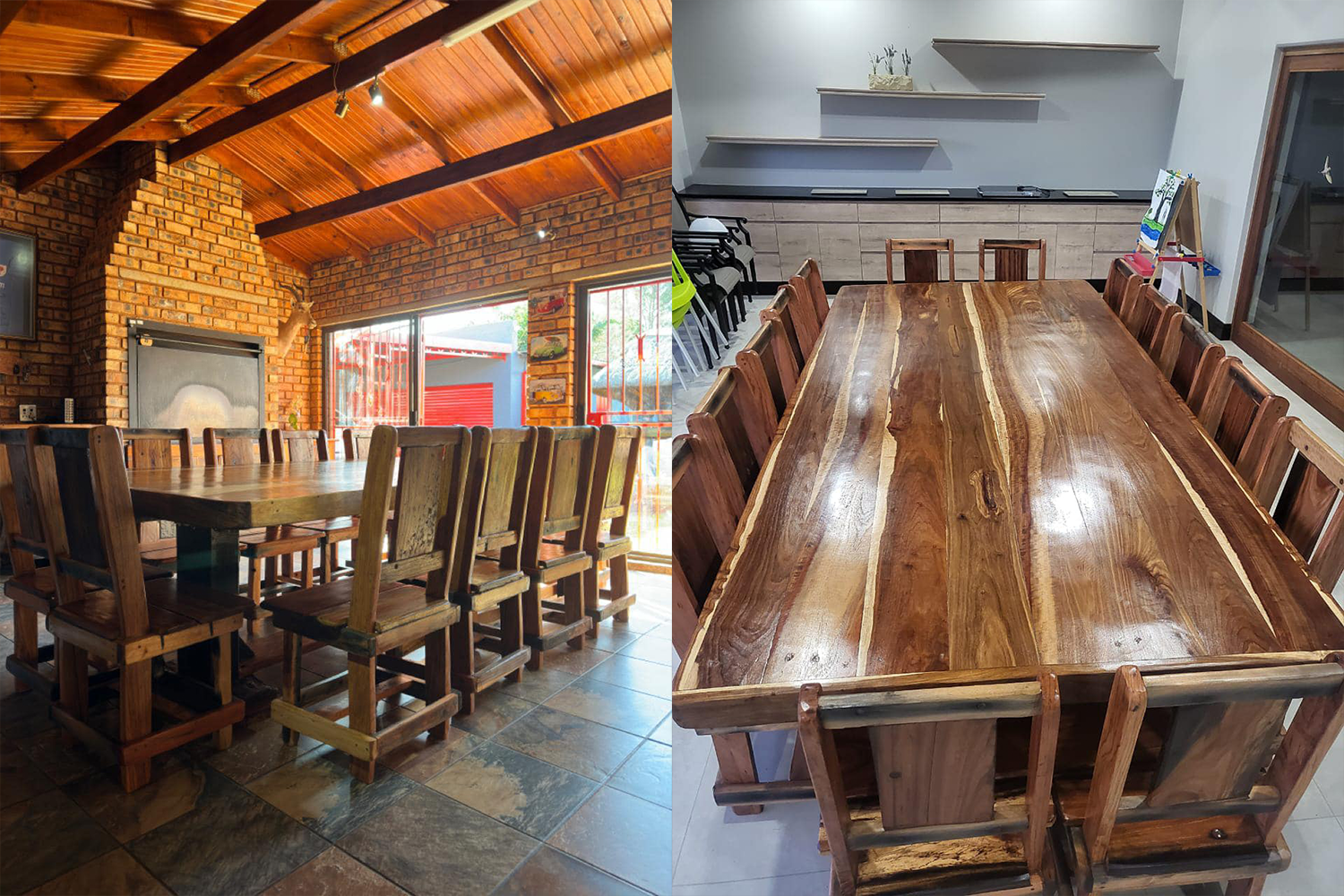 Spacious sleeperwood dining table with a smooth surface and sturdy legs, ideal for family gatherings and dinner parties.