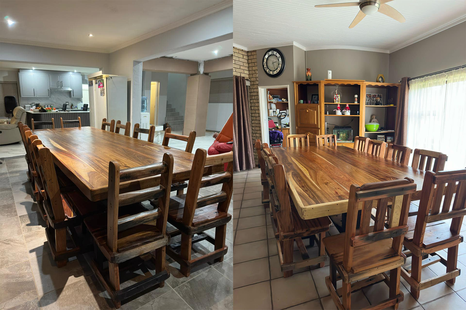 Spacious sleeperwood dining table with a smooth surface and sturdy legs, ideal for family gatherings and dinner parties.